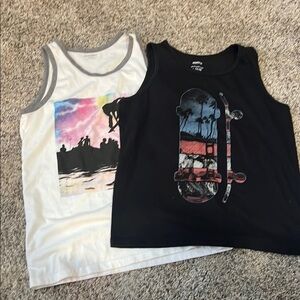 Old Navy Black and White Graphic Tank Tops